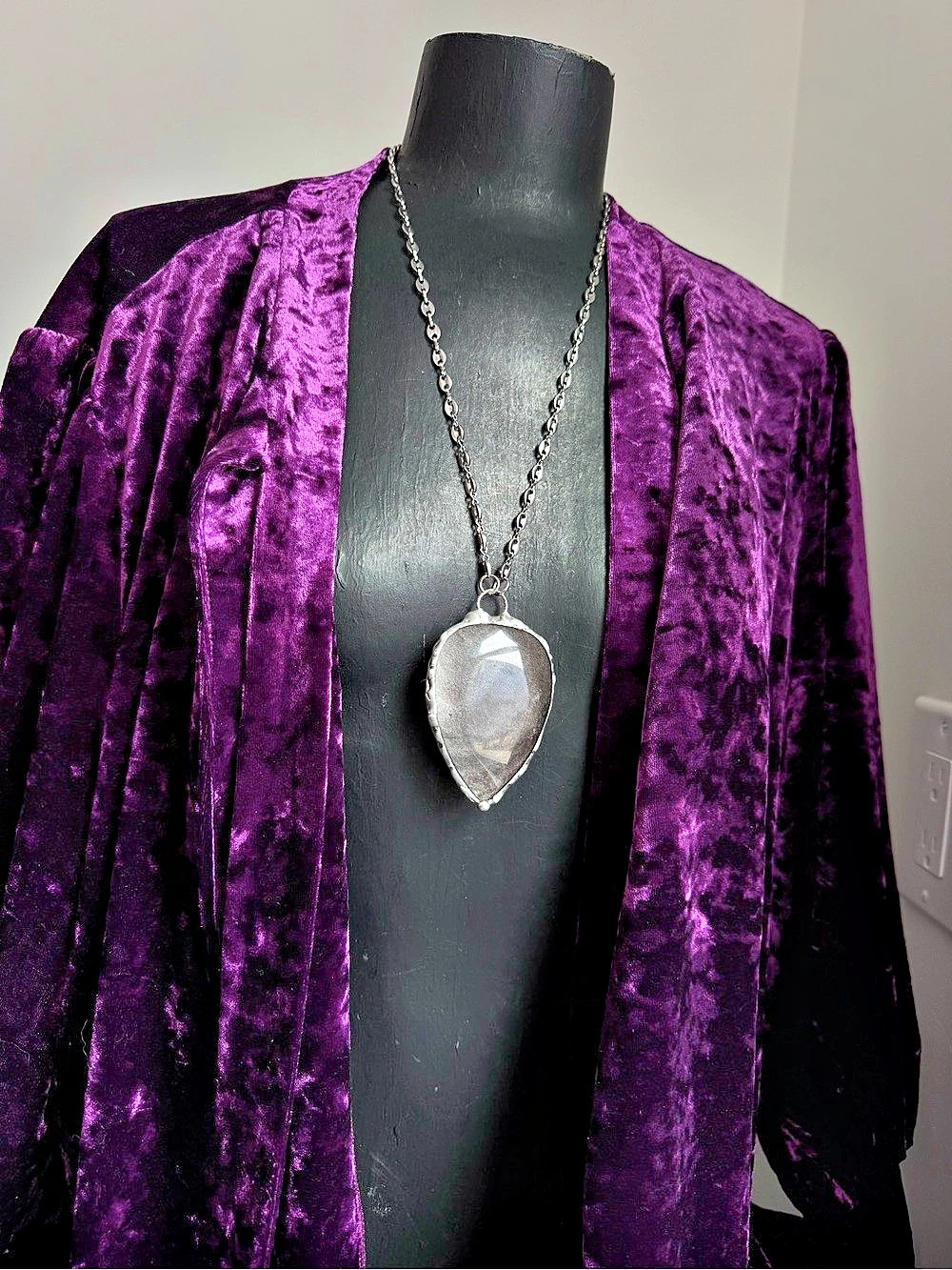 Silver Sheen Obsidian crystal  Pendant Necklace statement jewelry witchy boho